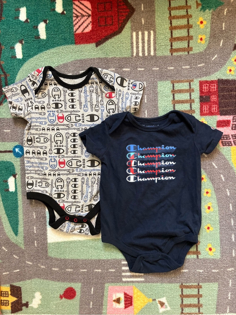 Champion Short-Sleeve Baby One-Pieces in Navy & Cream Logo Print (2-Pack)